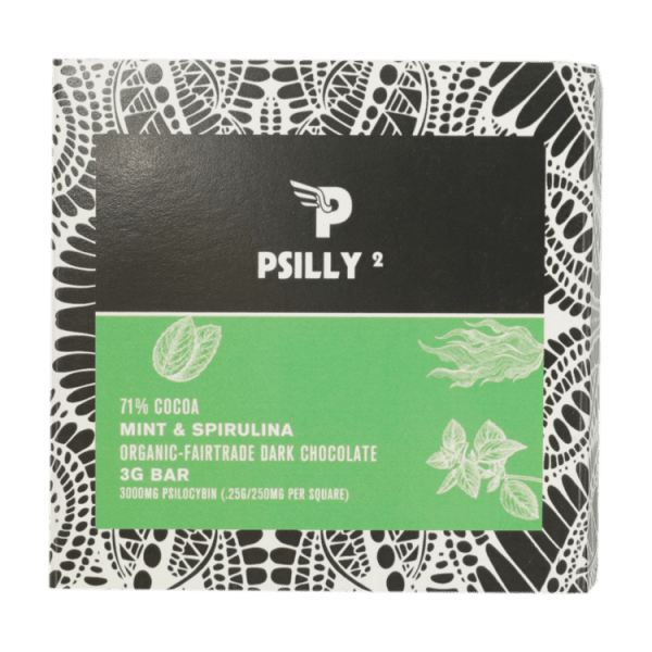 Psilly - Dark Chocolate Bar - Mint & Spirulina | Buy Mushrooms Online Canada